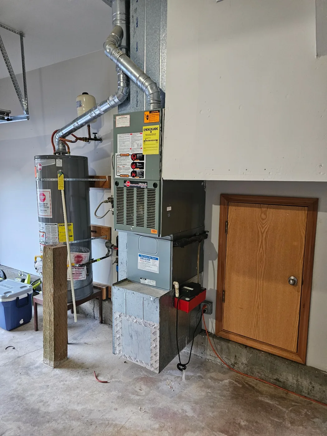High-efficiency gas furnace replacement in a residential garage in Vancouver, WA