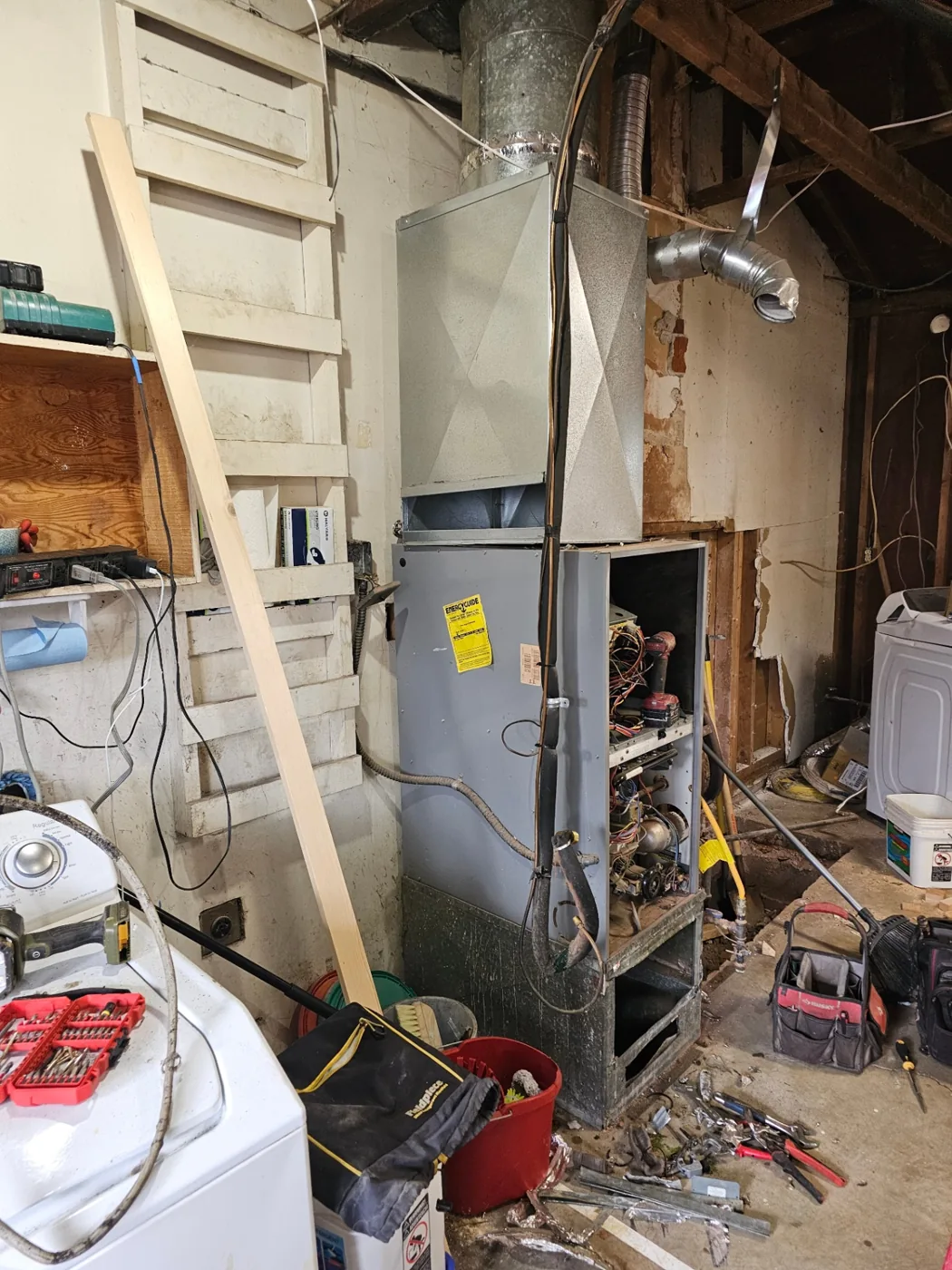 Older furnace system before replacement during HVAC upgrade in Vancouver, Washington